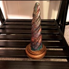 Unicorn Horn in swirling rainbow agate with gold base